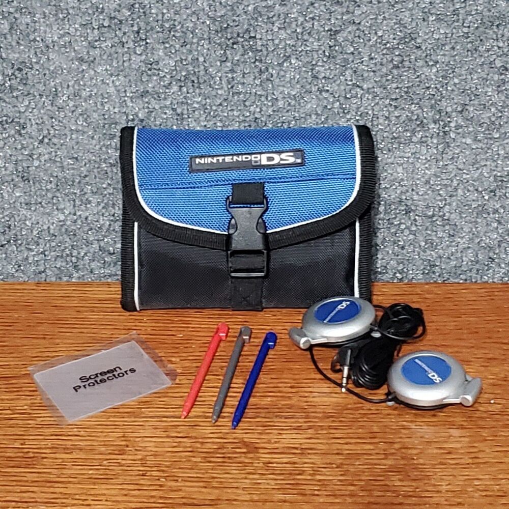 Nintendo DS Handheld Blue Travel Carry Case Accessory Lot Bundle Authentic Y2K